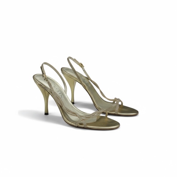 Vintage: Anne Klein 🝮 Glittery Stiletto Slingback Sandals 🝮 Metallic Gold 🝮 8.5 - Picture 10 of 16
